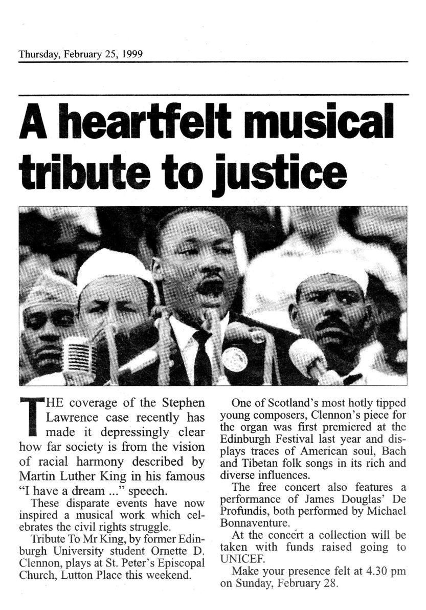 An example of the cross-over between artistic and social enterprise. A performance St Peter's Episcopal Church in Edinburgh in 1999.